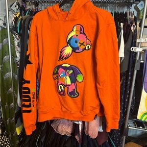 Vibrant Orange Graphic Embroidered Hoodie